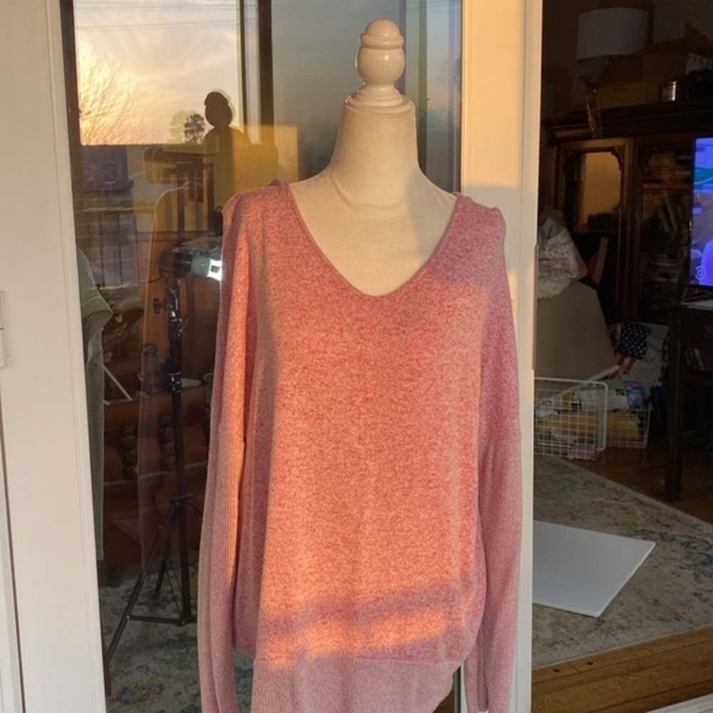 TIME & TRU SWEATER  PINK V NECK Sz XL 16 18 …